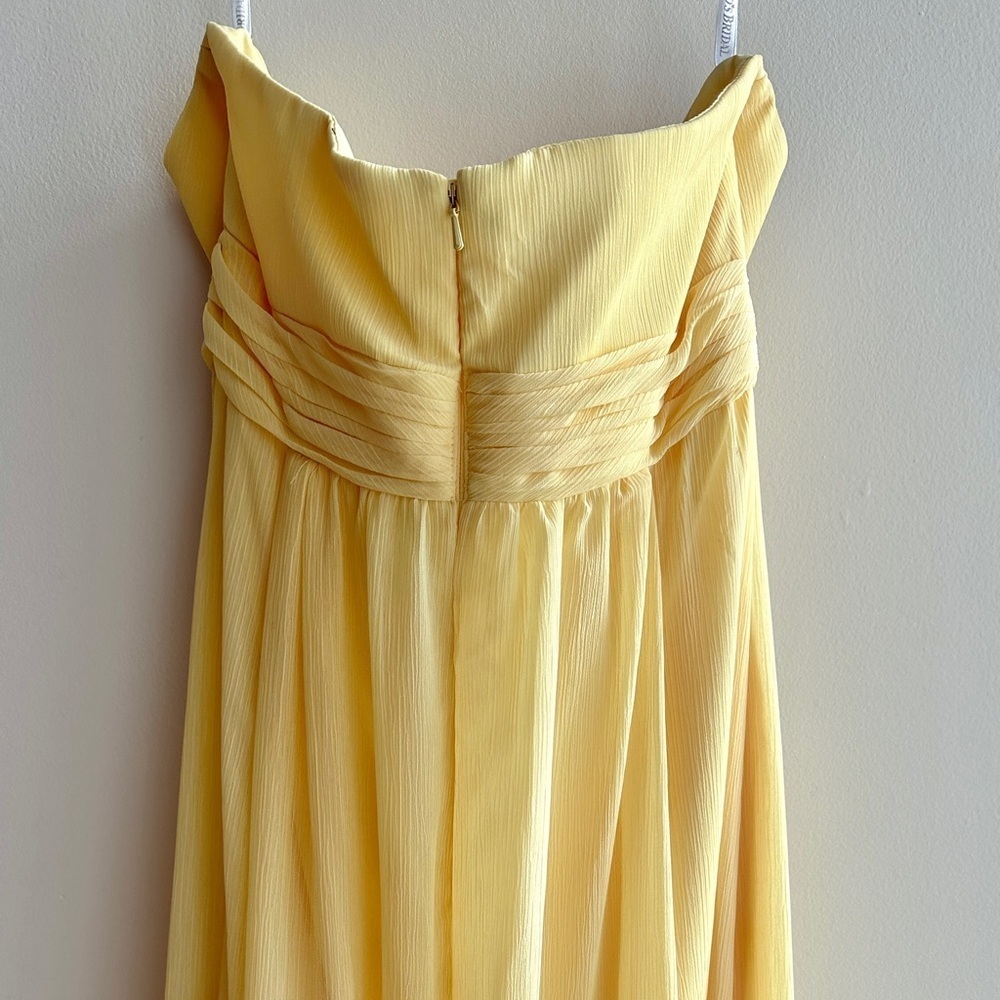 David’s Bridal Strapless Crinkle Chiffon Dress Godets, Style#F14865-ButterYellow - Picture 12 of 16